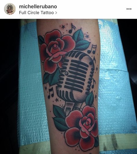 American Traditional Microphone Tattoo, Traditional Microphone Tattoo, Old School Microphone Tattoo, Music Microphone Tattoo, Vintage Microphone Tattoo, Microphone Music Note Tattoo, Old Microphone Tattoo, Old Fashioned Microphone Tattoo, Full Circle Tattoo