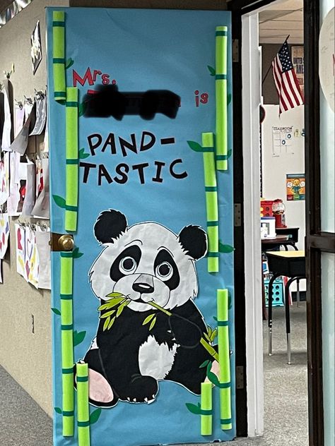 Animal Door Decorations Classroom, Panda Classroom Theme, Bear Theme Classroom Door, Panda Door Decorations Classroom, Panda Classroom Decorations, Panda Door Decorations, Panda Poster Board Project, Animal Door Decorations Classroom Jungle Theme, Panda Classroom