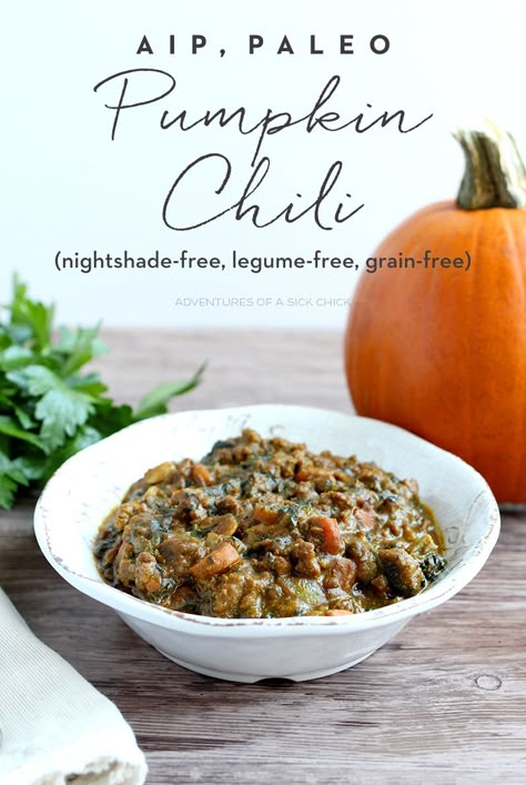 Aip Pumpkin Recipes, Autoimmune Paleo Crockpot Recipes, Nightshade Free Chili, Aip Chili, Aip Pumpkin Chili, Paleo Pumpkin Chili, Aip Spaghetti Squash, Aip Soup, Pureed Pumpkin