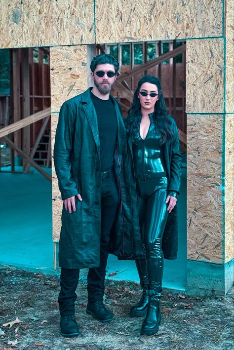 Trinity & Neo Cosplay/Halloween costume Neo And Trinity Halloween Costume, Trinity Matrix Costume Diy, Trinity The Matrix Costume, Neo Matrix Costume, Matrix Couple Costume, The Matrix Costumes, Trinity Matrix Costume, Trinity Costume, Neo Costume