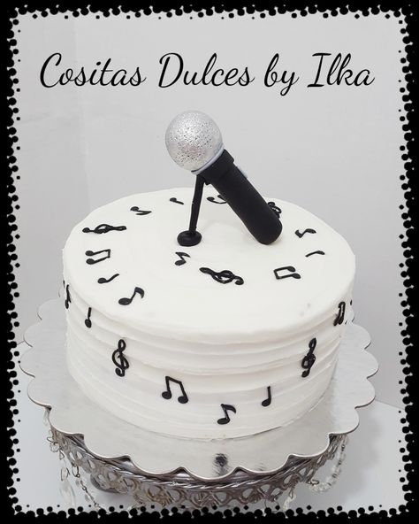 Musical notes microphone cake Cake With Microphone, Karaoke Cake, Music Birthday Cakes, Music Birthday Cake, Degree Cake, Bae Birthday, Microphone Cake, Music Note Cake, 60th Cake