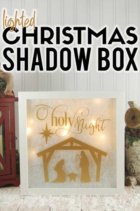 Shadow Box With Lights Diy, Christmas Shadow Boxes With Lights, Cricut Nativity Projects, Lighted Shadow Box Ideas, Diy Christmas Shadow Box, Cricut Christmas Ideas, Christmas Beach, Christmas Cricut, Diy Shadow Box