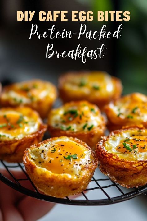 Make protein-packed cafe egg bites at home, perfect for a quick, healthy breakfast on the go. #EggBites #ProteinBreakfast Fluffy Egg Bites, Eggbites Breakfast, High Protein Egg Bites, Breakfast Egg Bites, Healthy Breakfast On The Go, Fluffy Eggs, Breakfast Bites, Quick Healthy Breakfast, Protein Packed Breakfast