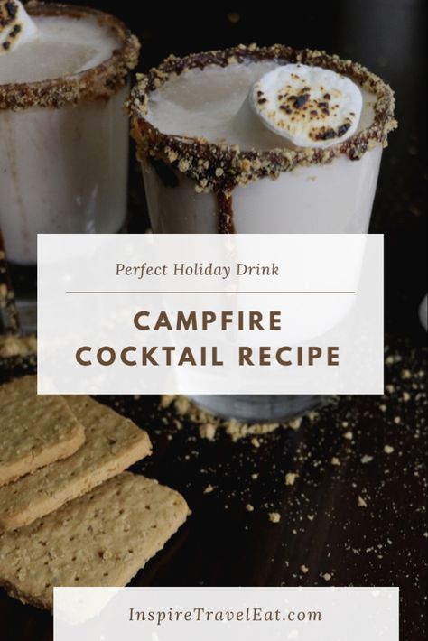 Smores Campfire Cocktail, Smores Bourbon Cocktail, Campfire S’mores Cocktail, Marshmallow Drinks Alcohol, Smores Cocktail Whiskey, S’mores Shots, S’mores Drink Recipe, S’mores Baileys Drinks, S’more Alcohol Drink