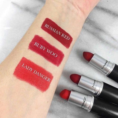 Mac Red Lipstick, Mac Red Lipsticks, Messages Instagram, Mac Lipstick Swatches, Mac Ruby Woo, Mac Lipstick Shades, Lady Danger, Lipstick Designs, Ruby Woo