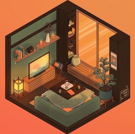 Isometric Art Living Room, Isometric Room Drawing, Isometric Room Illustration, Isometric Living Room, Isometric Rooms, Illustrator Designs, Sims4 Builds, Living Room Illustration, Isometric Room