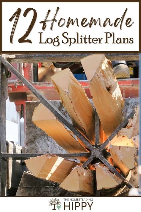 Making your own DIY log splitter can save you a ton of time and also save your back when chopping firewood. Get 12 plans here. #homesteading Chopping Firewood, Off Grid House, Chicken Feeders, Wood Splitter, Natural Fence, Log Splitter, Outdoor Stove, Yard Tools, Survival Supplies