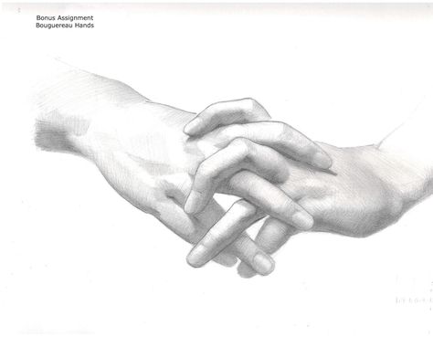 Hands from Bouguereau. Clasped hands.  Intertwining fingers.  Drawing complex hands All in my online course in easy step by step method ! Clasped Hands Drawing, Clasping Hands Reference, Clasped Hands Reference, Fingers Drawing, Hands Clasped Together, Hands Step By Step, Together Drawing, Hand References, Hands Reference