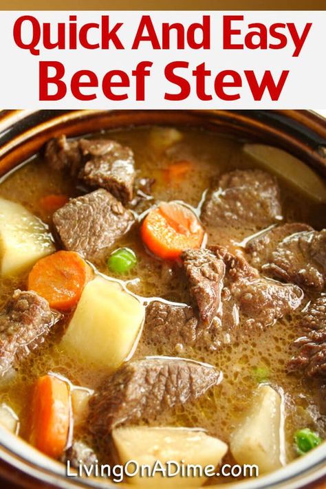 Quick And Easy Beef Stew Recipe, Quick And Easy Beef Stew, Beef Stew Stove, Quick Beef Stew, Beef Stew Stove Top, Crockpot Beef Stew, Living On A Dime, Stew Recipes Crockpot, Easy Beef Stew Recipe