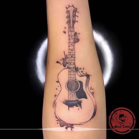 Acoustic Guitar Tattoo Memorial, Xmas Paintings, Animal Lover Tattoo, Wolf Tattoo Forearm, Sparrow Tattoo Design, Fingerprint Tattoos, Guitar Tattoo Design, Matching Friend Tattoos, Wrist Tattoo Ideas