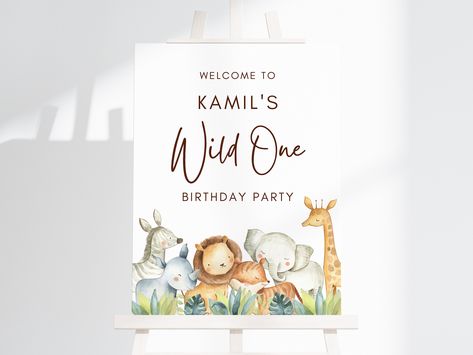 Safari First Birthday Party, 1st Birthday Welcome Sign, Safari First Birthday, Safari Wild One, Wild One 1st Birthday, Welcome Board, Birthday Welcome Sign, Wild One Birthday Party, 1st Birthday Party Themes