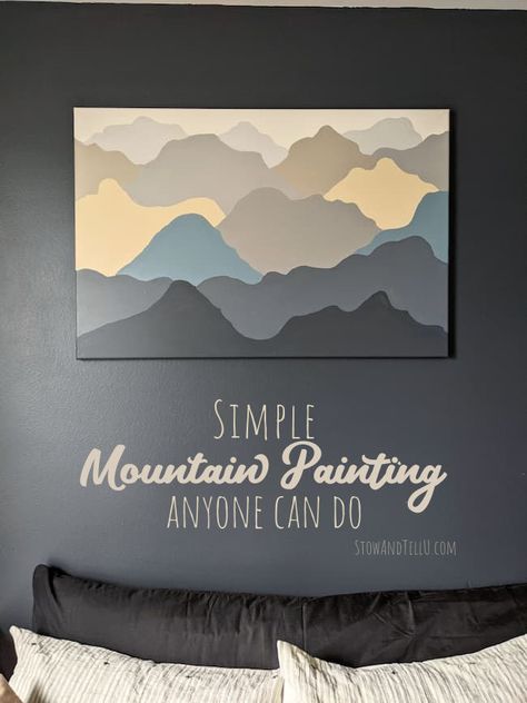 Anyone can do this! Create your own mountain art piece the easy way with these step-by-step instructions. Choose your own color palette to coordinate with any room in your house Pre-draw your own design onto the canvas before painting. #mountain #art #simple #painting #nature #modern #easy Simple Mountain Painting, Art Simple Painting, Photo Framing Ideas, Mountain Painting Canvas, Coordinating Paint Colors, Light Paint Colors, Easy Weekend Projects, Mountain Mural, Dark Paint Colors