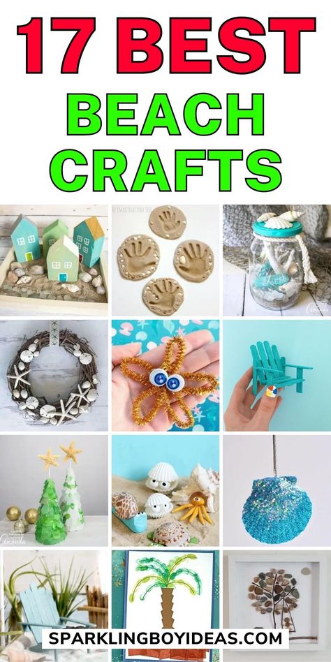 17 Best Beach Crafts 2 Coastal Decor Diy Beach Crafts, Beach Sand Crafts Diy, Easy Beach Crafts For Kids, Kids Dollar Tree Crafts, Easy Diy Dollar Tree Crafts, Hawaiian Kids Crafts, Beach Art Projects For Kids, Beach Theme Crafts, Preschool Beach Crafts