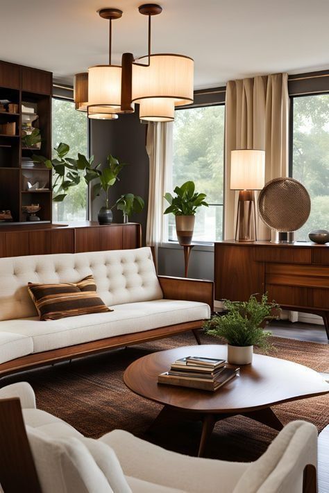 Mid Century Modern French Country, Colonial Contemporary Interior, Contemporary Colonial Interior Design, Dark Mid Century Modern Living Room, Modern Colonial Interior Design, Moody Mid Century Modern, Mcm Living Room, Mcm Living, Organic Living Room