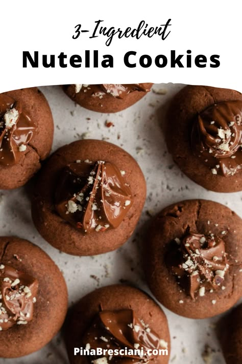 Healthy Nutella Cookies, No Bake Nutella Cookies, Super Easy Cookies 4 Ingredients, 3 Ingredient Nutella Cookies, Nutella Cookies 3 Ingredients, Dessert 3 Ingredients, Nutella No Bake Cookies, Easy Nutella Cookies, Vday Treats