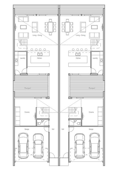 Enclosed Courtyard, Floor Plan Sketch, Four Bedroom House Plans, Multigenerational Living, Duplex Floor Plans, Narrow House Plans, Narrow Lot House, Duplex Plans, Narrow Lot House Plans