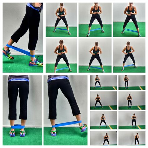 Band Exercises: Clams, Monster Steps, Side Shuffle, Kickbacks, Side Raises: strengthen legs without bending knees Mini Band Exercises, Bands Exercises, Pt Exercises, Redefining Strength, Bad Knee Workout, Knee Strengthening Exercises, How To Strengthen Knees, Band Workouts, Knee Pain Exercises