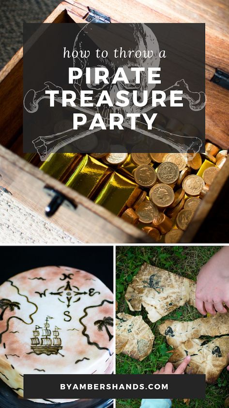 Throw an epic Pirate Treasure Party! Find out how to do it without making yourself crazy! #party #pirates #birthday #boy #girl #kids #treasure #treasurehunt Pirate Party Dig For Treasure, Treasure Hunt Theme Party, Treasure Party Favors, Pirate Treasure Birthday Party, National Treasure Birthday Party, Treasure Theme Party, Treasure X Birthday Party, Pirate Party Treasure Hunt, Treasure Hunt Party Ideas