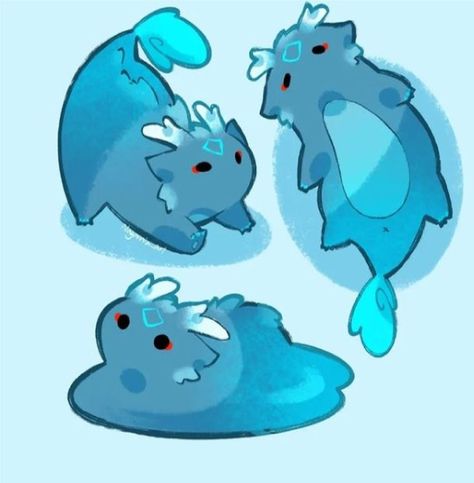 Anime Sea Creatures, Water Dragon Concept Art, Chibi Creatures, Sea Creature Oc, Water Concept, Pokémon Ideas, Tea Dragon, Mythical Creatures Drawings, Chibi Dragon