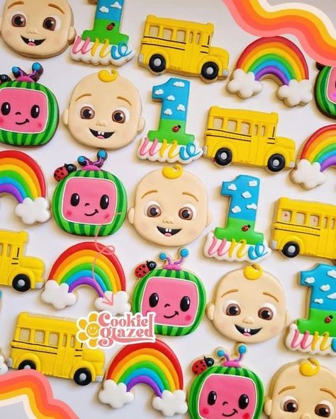 Cocomelon Biscuits, Coco Melon Second Birthday, Cocomelon Birthday Cookies, Coco Melon Birthday Decoration, Coco Melon 1st Birthday, Cocomelon Cookies Decorated, Coco Melon Cookies, Coco Melon Cupcakes, Cocomelon First Birthday Party