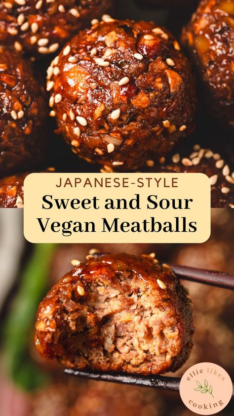 Vegan Sweet And Sour, Vegetarian Japanese, Resep Vegan, Vegetarian Asian, Vegan Japanese, Sweet And Sour Meatballs, Vegan Meatballs, Vegan Asian, Sweet And Sour Sauce