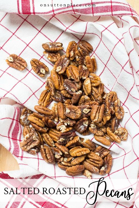 Easy and delicious salted oven roasted pecans recipe. These roasted pecans are the perfect appetizer for parties or gatherings. Ready in under 30 minutes! #appetizer #snack #pecans Roasted Salted Pecans Recipe, Salted Pecans Recipe, Oven Roasted Pecans, Roasted Pecans Recipe, Salted Pecans, Pecan Recipes Easy, Roasted Walnuts, Roasted Pecans, Sutton Place