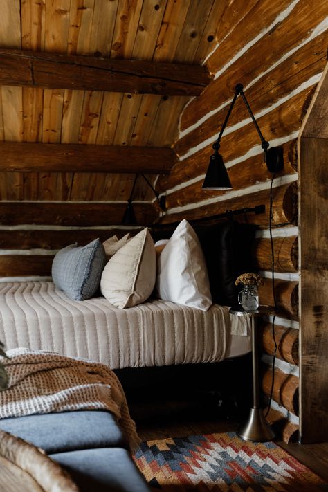 Cabin Remodeling Ideas: Tour Our Family's Updated Log Cabin Cabin Wall Ideas, Updated Log Cabin, Remodeled Cabin, Beach Cabin Interior, Cabin Interiors Cozy, Swiss Cabin, Mirror Repurpose, Colorado Cabin, Wooden Cabin Interior