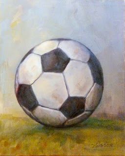 "Soccer Ball:" Oil on canvas, 10" x 8". A soccer ball that has been used time and time again was my subject for this painting.  I liked painting this portrait view of the ball which shows some "personality" I think. Football Paintings, Field Paint, Sport Canvas, Sports Painting, Soccer Theme, Soccer Art, Sports Art, Painting Still Life, Daily Painting