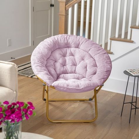 Folding XL Saucer Chair for Dorm or Bedroom - On Sale - Bed Bath & Beyond - 36922007 Saucer Chair, Moon Chair, Fabric Accent Chair, Papasan Chair, Toddler Furniture, Dusty Purple, Living Room Furniture Chairs, Purple Fabric, Framed Fabric