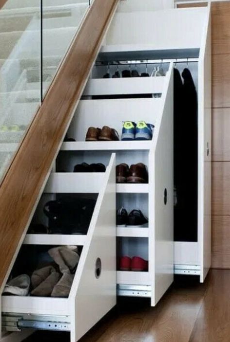 Wardrobe Under The Stairs, Under Staircase Drawers, Wardrobe Under Stairs Storage Ideas, Shoe Rack Under The Stairs, Understairs Shoe Rack Ideas, Understairs Storage Design, Under Stairs Wardrobe, Understairs Storage Closet Ideas, Wardrobe Under Stairs