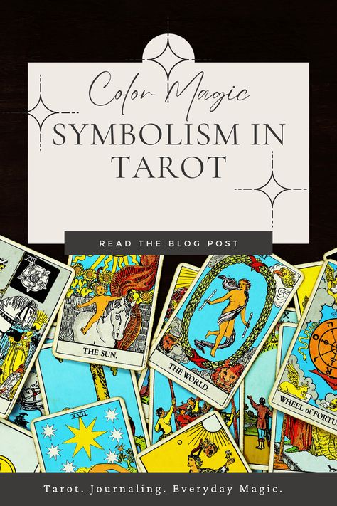 How do the colors within a Tarot card influence its meaning and interpretation? Going beyond memorizing the meanings of all 78 cards, color symbolism in tarot can add an extra layer of meaning to your readings.  Color helps amplify its message and guide the reader's interpretation.  Read on to find out how understanding how colors affect you can enhance your tarot practice. Tarot Card Symbols And Meanings, Colors In Tarot, Symbolism In Tarot, Tarot Journaling, Tarot Practice, Intuitive Tarot, Witch Tools, Learning Tarot Cards, Color Symbolism