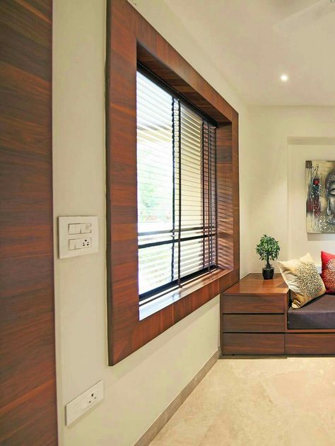 Window Border Design Interior, Windows Design Modern Indian, Indian Windows Ideas, Indian Window Design Living Rooms, Wooden Window Frames Interior Design, Latest Window Grill Design Indian, Khidki Design New, Front Window Design Indian, Window Marble Frame Design