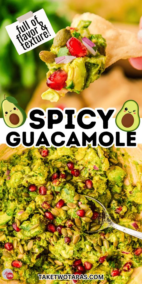 Homemade Spicy Guacamole Recipe Spicy Guacamole Recipe, Pomegranate Guacamole, Spicy Guacamole, Side Dish Recipes Easy, Amazing Appetizers, Spanish Rice, Tailgate Food, Guacamole Recipe, Game Food