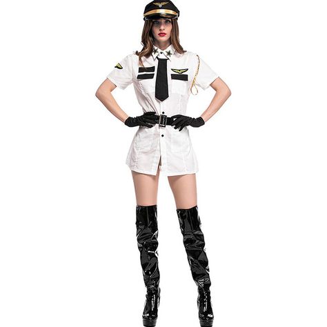 White Captain Pilot Sexy Cosplay Costume ($27) ❤ liked on Polyvore featuring costumes, white, white halloween costumes, captain costume, sexy captain costume, cosplay costumes and sexy costumes Pilot Costume Women, Mage Clothes, Purple Witch Costume, Kids Witch Costume, Zombie Clothes, Captain Costume, Slim Long Dress, Pilot Costume, Purple Witch