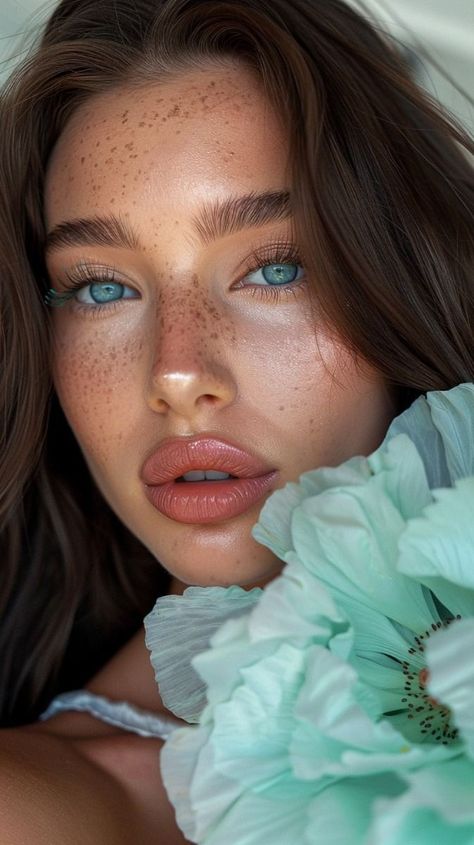 Earthy Makeup, Smoky Eyeliner, Daytime Makeup, Beautiful Freckles, Summer Makeup Looks, Natural Eyeshadow, Dewy Makeup, Nude Lips, Smink Inspiration