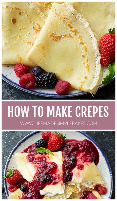 Homemade berries & cream blender crepes. These are easy to whip up and perfect for special occasions or brunch! #crepes #blendercrepes #berriesandcream #breakfast #brunch Crepes Recipe Easy, Group Breakfast, Best Crepes, Homemade Crepes, Easy Crepe Recipe, Breakfast Crepes, Brunch Inspiration, How To Make Crepe, Savory Crepes