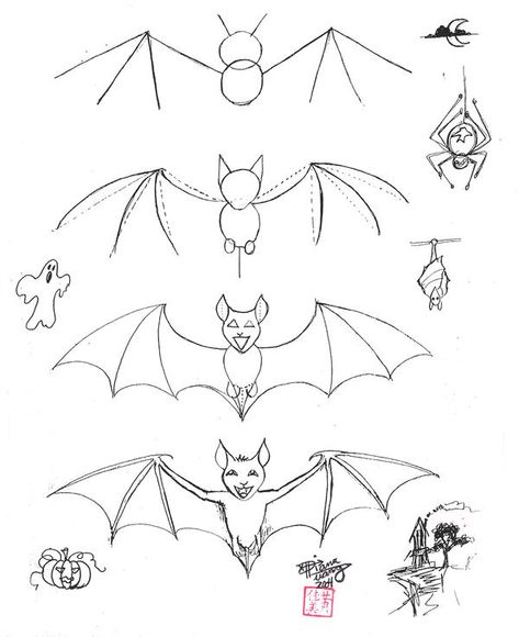 Draw a Bat by Diana-Huang on DeviantArt Bat Sketch, Draw A Bat, Draw Butterfly, Bat Art, Draw Animals, Halloween Drawings, Animal Sketches, Bird Drawings, Step By Step Drawing