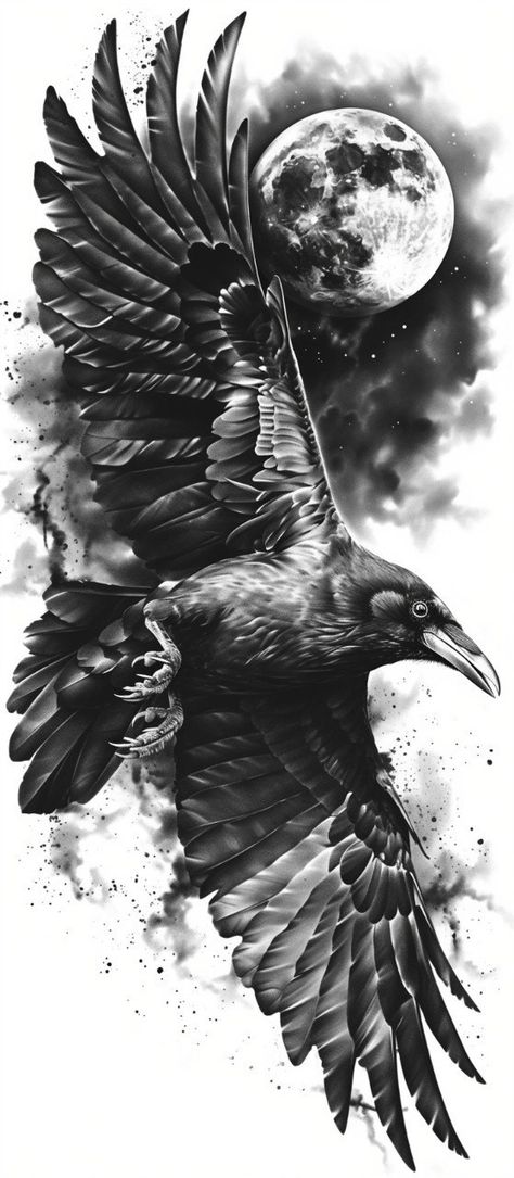 Black Crow Tattoos, Ship Tattoo Sleeves, Rabe Tattoo, Crows Drawing, Crow Tattoo Design, Tattoo Catalog, Crow Tattoo, Skull Art Drawing, Animal Illustration Art