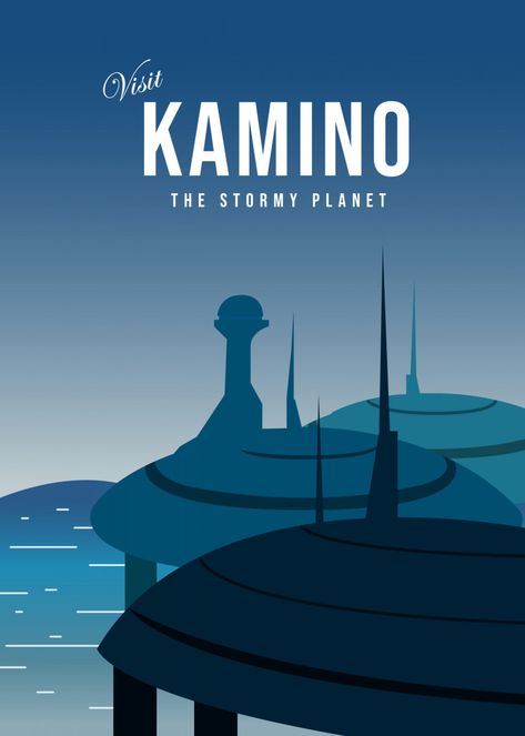 Kamino Star Wars, Minimalist Star Wars, Star Wars Travel Posters, Minimalistic Poster, Star Wars Planets, Star Wars Painting, Planet Poster, Star Wars Room, Star Wars Prints