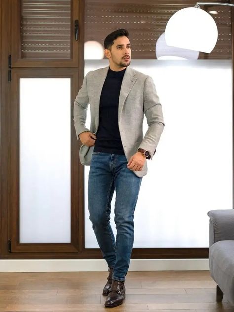 Men Blazer Outfit Classy, Grey Blazer Outfit Men Casual, Grey Blazer Men Outfit, Gray Blazer Outfit Men, Grey Jacket Outfit Men, Grey Blazer Outfit Men, Casual Blazer Outfits Men, Gray Blazer Outfit, Mens Fashion Blazer Casual Classy