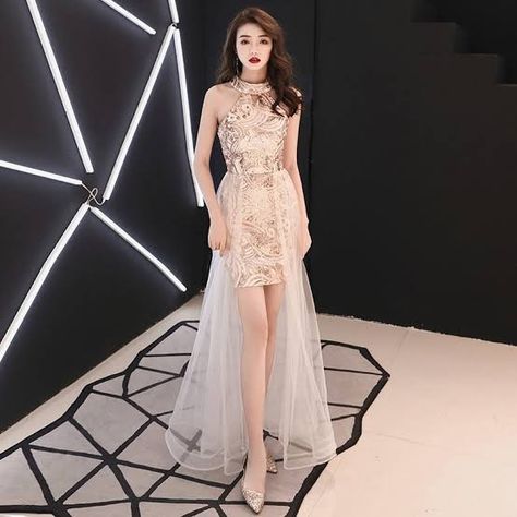 Korean Evening Dress, Evening Dress Short, Host Party, Lehenga Saree Design, Halter Bridesmaid Dress, Girls Dress Outfits, Banquet Dresses, Prom Dresses 2019, Womens Wedding Dresses