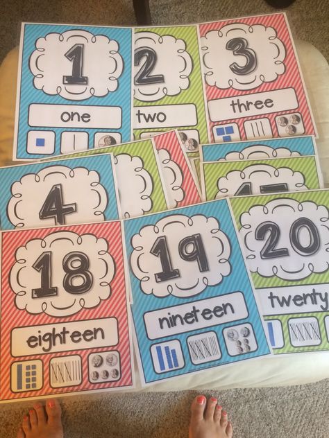 Free Number Posters Number Posters Free 1-20, Number Posters Free, Teaching Decor, Kinder Math Centers, Toddler Printables, Mathematics Activities, Numbers Poster, Nursery Classroom, Posters For Classroom