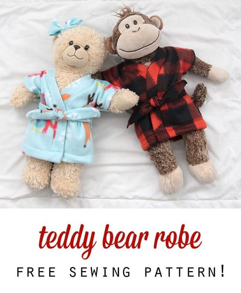 Stuffed Animal & Teddy Bear Robe FREE Sewing Pattern | Sewing 4 Free Build A Bear Clothes Pattern, Bathrobe Pattern, Small Teddy Bears, Sewing Templates, Teddy Bear Clothes, Tuff Tray, Dress Patterns Free, Free Sewing Pattern, Tray Ideas