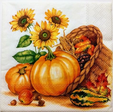 Harvest Board, Fall Stencils, Cornucopia Basket, Hobby Lobby Crafts, Fall Canvas Painting, Napkins For Decoupage, Paper Napkins For Decoupage, Watercolor Fruit, Watercolor Pumpkins