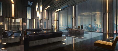 Oscorp Office Interior environment concept art from Spider-Man #art #illustration #artwork #gaming #videogames #gamer #conceptart #gameart Sci Fi Office, Cyberpunk Office, Cyberpunk Interior Design, Cyberpunk Interior, Futuristic Office, Futuristic Interior Design, Interior Concept Art, Spider Man Ps4, Stark Industries