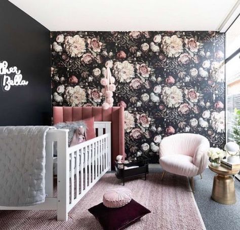 Black Nursery Ideas – Happiest Baby Dark Nursery, Pink Baby Room, Nursery Accents, Nursery Accent Wall, Black Nursery, Gothic Baby, Simple Nursery, Girl Nursery Room, Nursery Room Inspiration