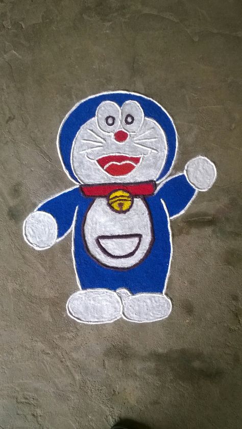 Cartoon Kolam Designs, Doraemon Rangoli, Doremon Rangoli, Funny Rangoli, New Year Rangoli Design Cartoon, Cartoon Rangoli Designs Diwali, Rangoli Cartoon, Cartoon Rangoli Designs Easy, Cartoon Rangoli Designs