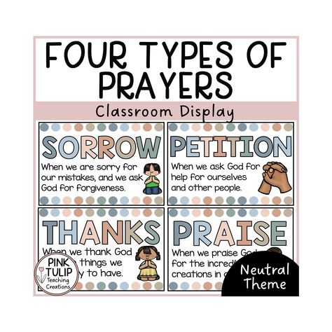 Four Types of Catholic Prayer Posters Earth Tones - Classroom Decor by PinkTulipTeaching on Etsy Earth Tones Classroom, Figurative Language Posters, Types Of Prayer, Sight Word Cards, Printable Prayers, Catholic Education, High Frequency Words, Reading Comprehension Worksheets, Classroom Inspiration