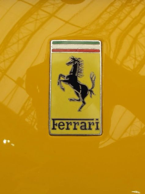 Yellow car with Ferrari logo Yellow Ferrari, Car Inspection, Forza Ferrari, Yellow Cars, Car Hood Ornaments, Dream Vehicles, Funny Cars, Wheel Art, Yellow Car