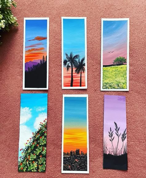 Swagata’s Art 👩‍🎨 on Instagram: "I always enjoyed painting bookmarks 🔖…. Now I feel like painting few more 🤔 Hope everyone is doing great 😊 Shares and saves are appreciated 😍🤌🏻 Reference- @pinterest Materials Used : Acrylic color - @brustro_official , @kokuyo.camlin Brush - @artyshils_art_brushes . . . . . . . . . . #painting #paintings #arttherapy#gouachepainting #gouacheart #art #artist #artistsoninstagram #makeart #color #mountains #landscapepainting #landscapedesign #landscapelovers Acrylic Painting Bookmarks, Bookmark Painting Ideas Acrylic, Bookmarks Painting, Painting Bookmarks, Gouache Bookmark, Acrylic Paint Bookmark Ideas, Bookmark Painting Ideas, Bookmark Painting, Painted Bookmarks Acrylic